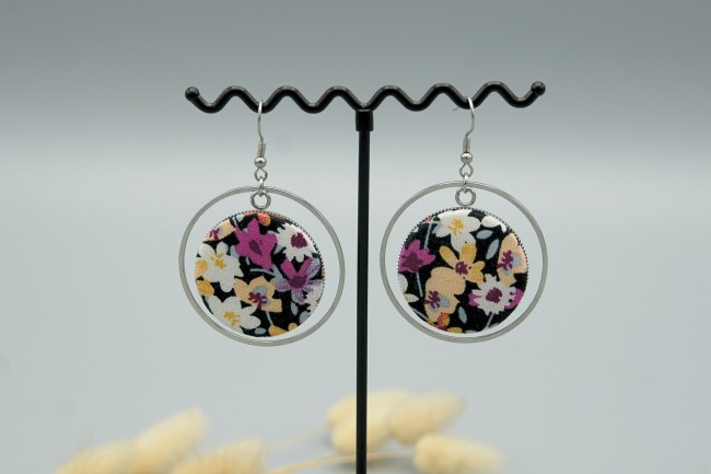 Boucles d'oreilles rondes en tissu et acier