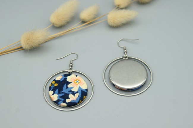 Boucles d'oreilles en tissu esprit Liberty bleu et corail