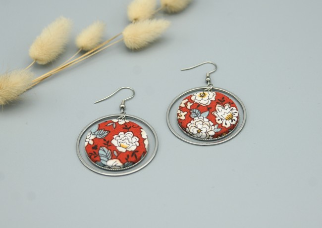 BO Agathe cabochon en tissu et acier inoxydable 30 mm