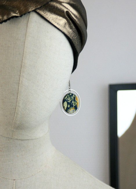 Boucles d'oreilles artisanales en coton indien et acier inoxydable pièce unique