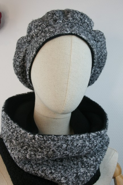 Béret femme gris chiné et noir en lainage