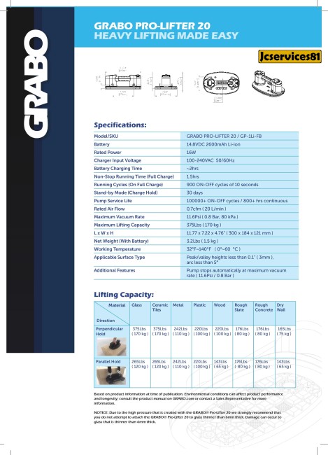 VENTOUSE ÉLECTROPORTATIVE GRABO VENTOUSE ÉLECTROPORTATIVE GRABO
