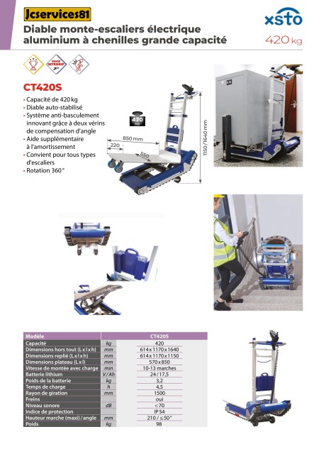 DIABLE MONTE-ESCALIERS A CHENILLES CT420S DIABLE MONTE-ESCALIERS A CHENILLES CT420S
