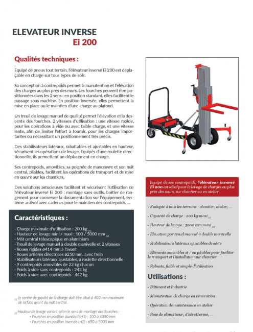 ÉLÉVATEUR INVERSÉ TÉLESCOPIQUE EI200 ÉLÉVATEUR INVERSÉ TÉLESCOPIQUE EI200