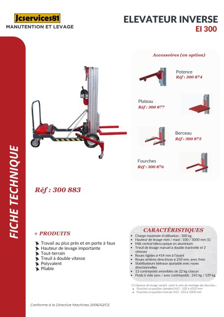 ÉLÉVATEUR INVERSÉ TÉLESCOPIQUE EI200 ÉLÉVATEUR INVERSÉ TÉLESCOPIQUE EI200