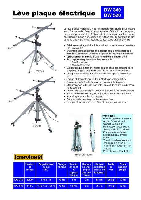 ÉLÉVATEUR LÈVE PLAQUES DE PLÂTRE PORTABLE ÉLÉVATEUR LÈVE PLAQUES DE PLÂTRE PORTABLE