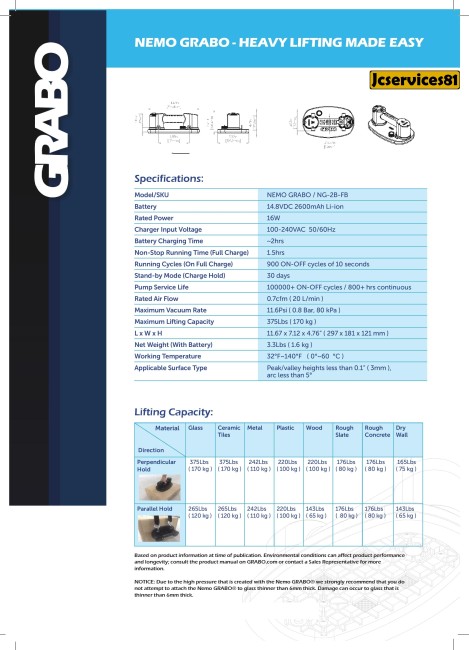 VENTOUSE ÉLECTROPORTATIVE GRABO VENTOUSE ÉLECTROPORTATIVE GRABO