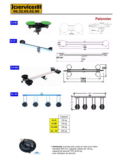 ÉLÉVATEUR ÉLECTRIQUE DE POSE CM340 / CM520 AVEC PALONNIER A VENTOUSE