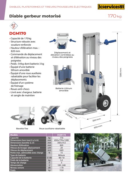DIABLE GERBEUR MOTORISÉ A TRACTION ÉLECTRIQUE DIABLE GERBEUR MOTORISÉ A TRACTION ÉLECTRIQUE