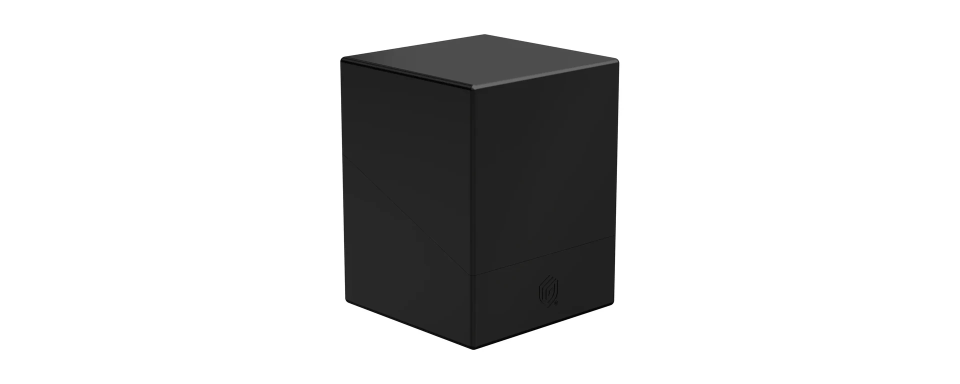 Boîte de deck noire Ultimate Guard Boulder 100+ sur fond blanc, vue de face