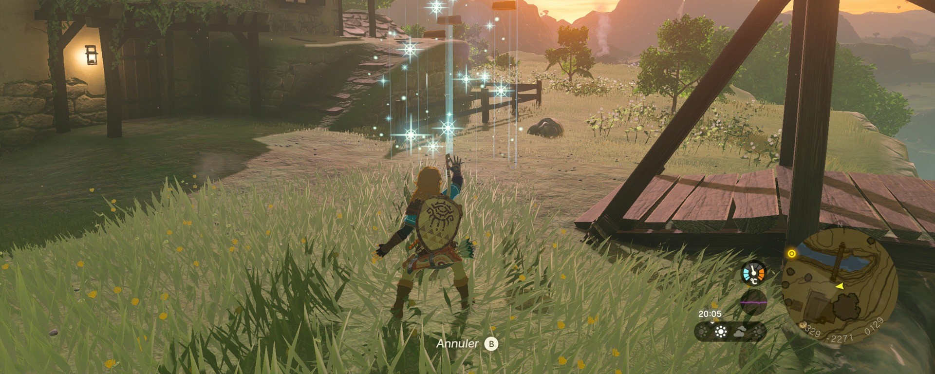 Link dans Tears of the Kingdom, capture de jeu montrant les effets visuels d’un scan amiibo