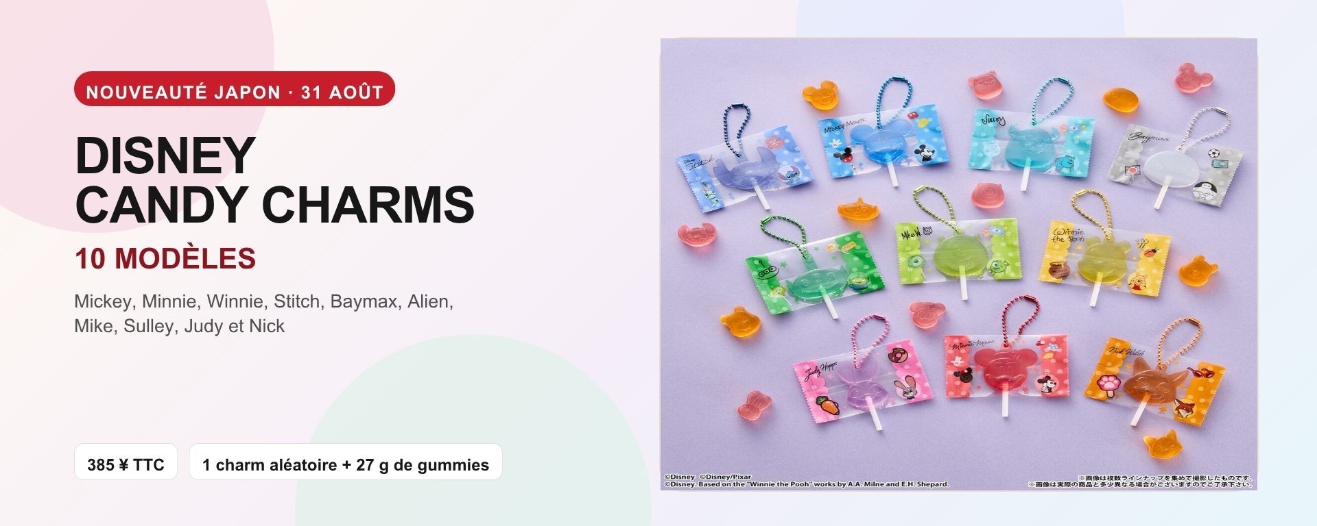Disney Candy Charms Gummy – les 10 charms Disney et Pixar Bandai
