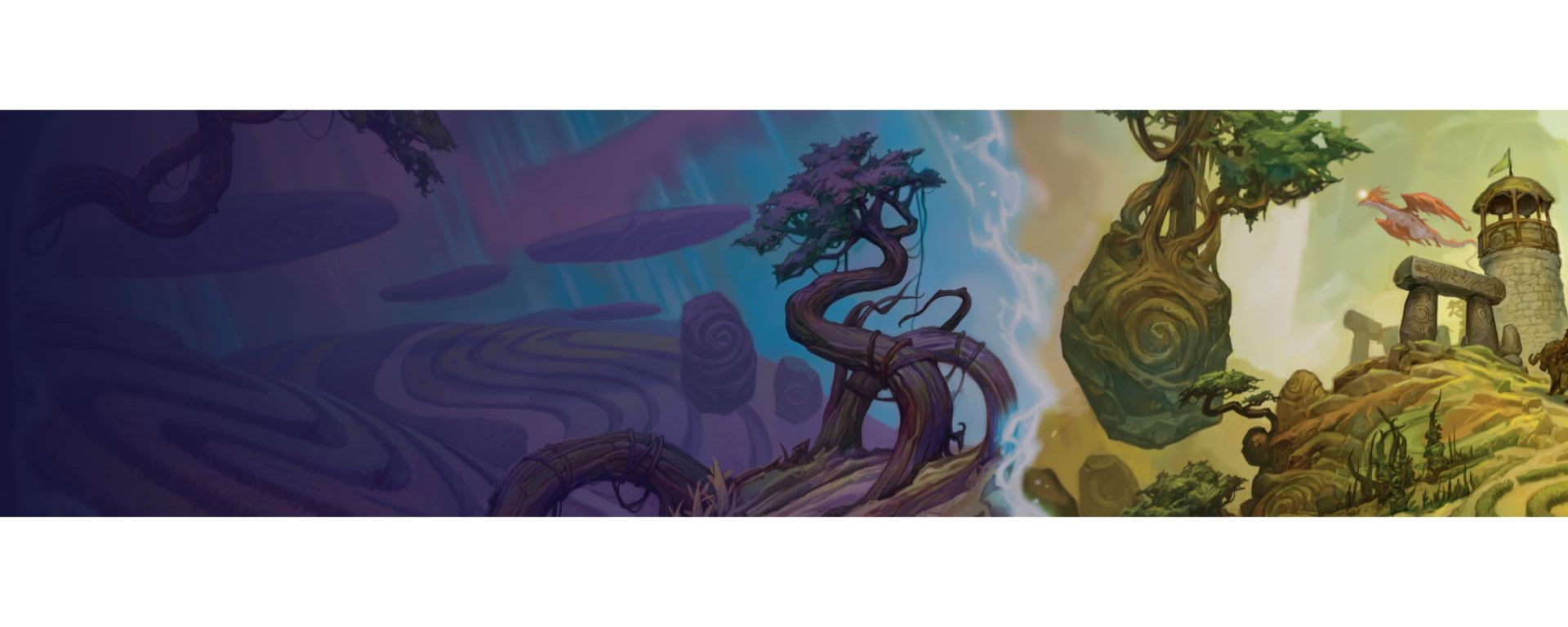 Paysage du plan Lorwyn Éclipsé dans Magic The Gathering, entre lumière et obscurité