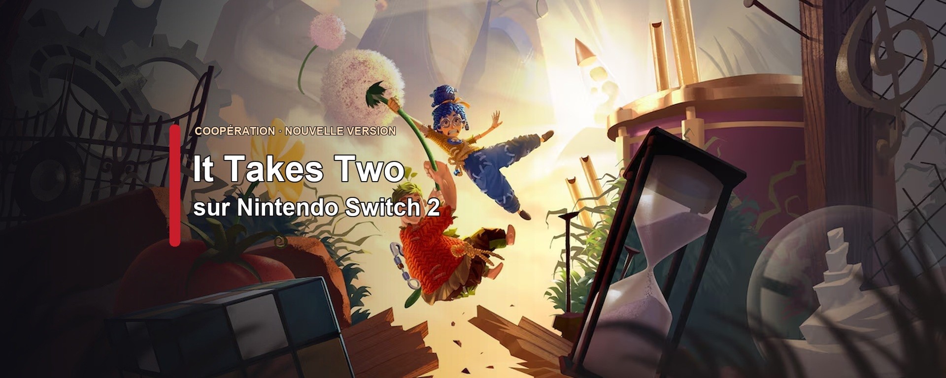May et Cody dans une scène en coopération de It Takes Two, illustration de la version Nintendo Switch 2