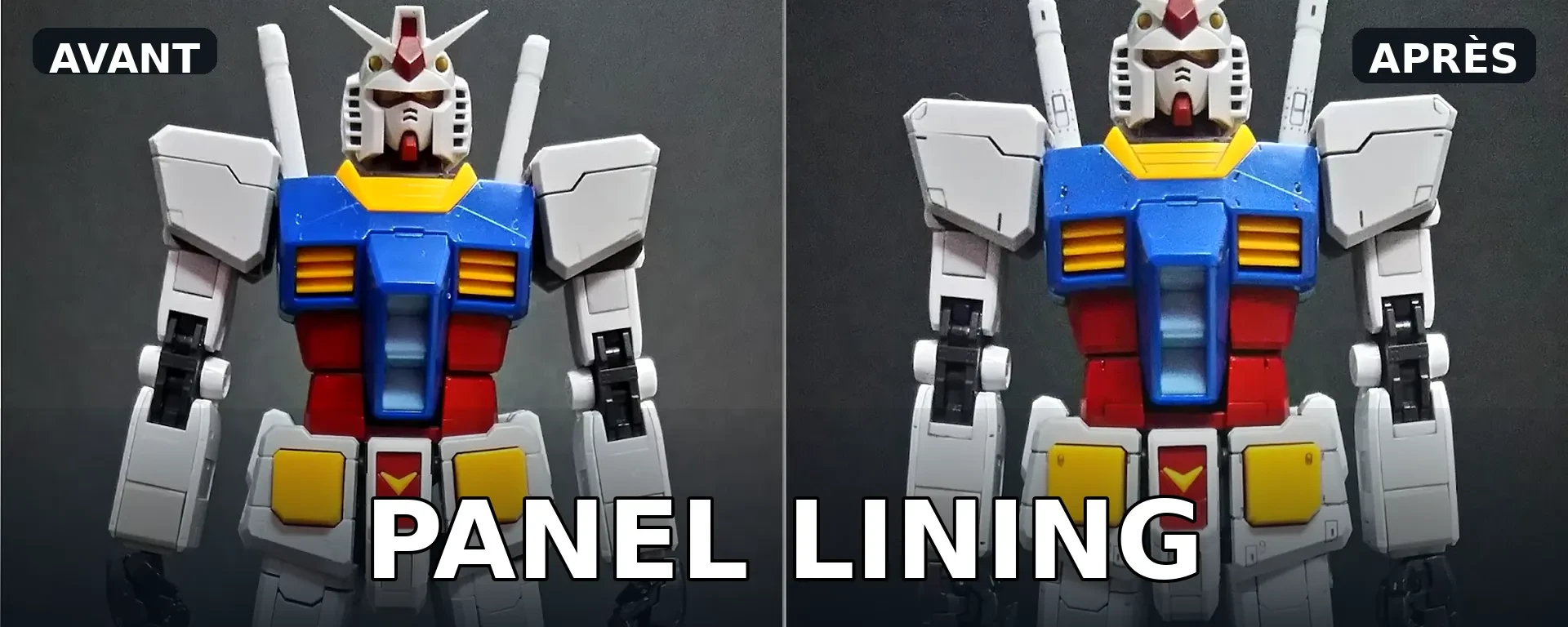 Comparaison avant et après panel lining sur un Gunpla RX-78-2