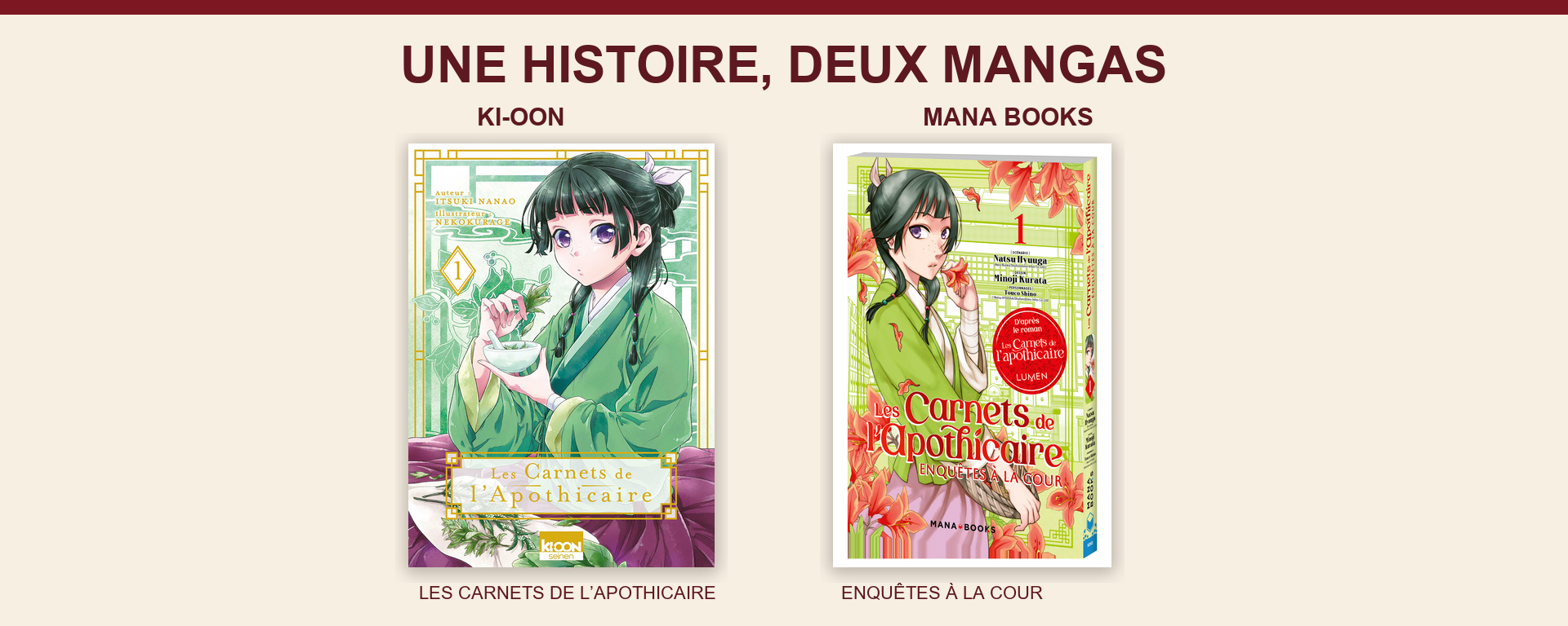 Comparatif des couvertures françaises du tome 1, éditions Ki-oon et Mana Books