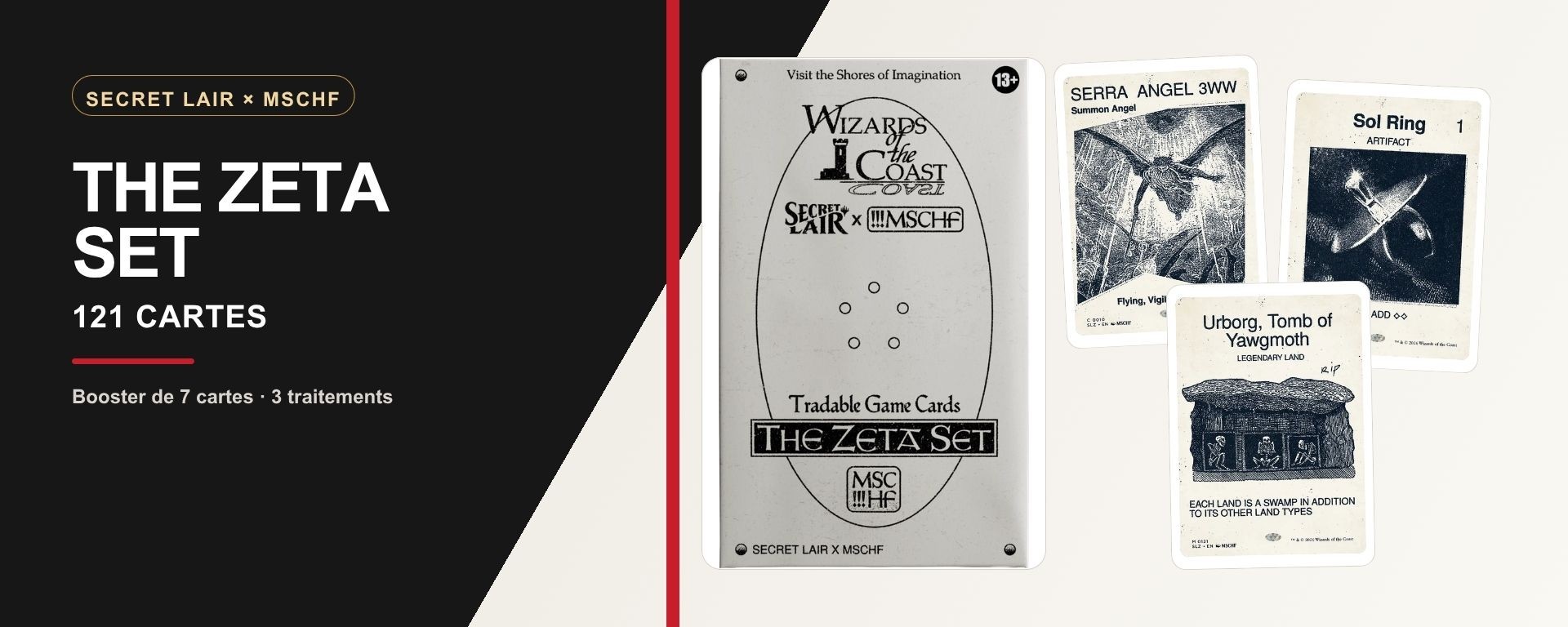 Secret Lair x MSCHF The Zeta Set avec booster et trois cartes officielles