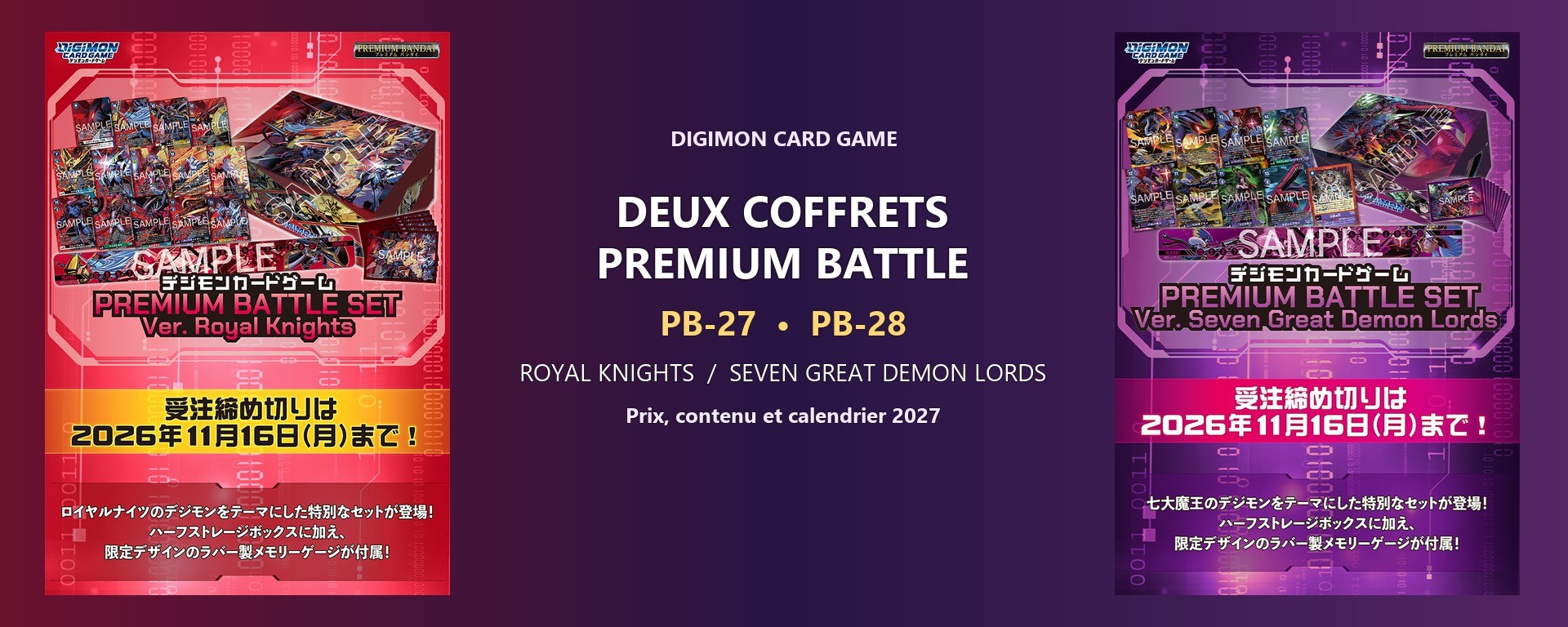Montage des coffrets officiels Digimon Card Game PB-27 Royal Knights et PB-28 Seven Great Demon Lords