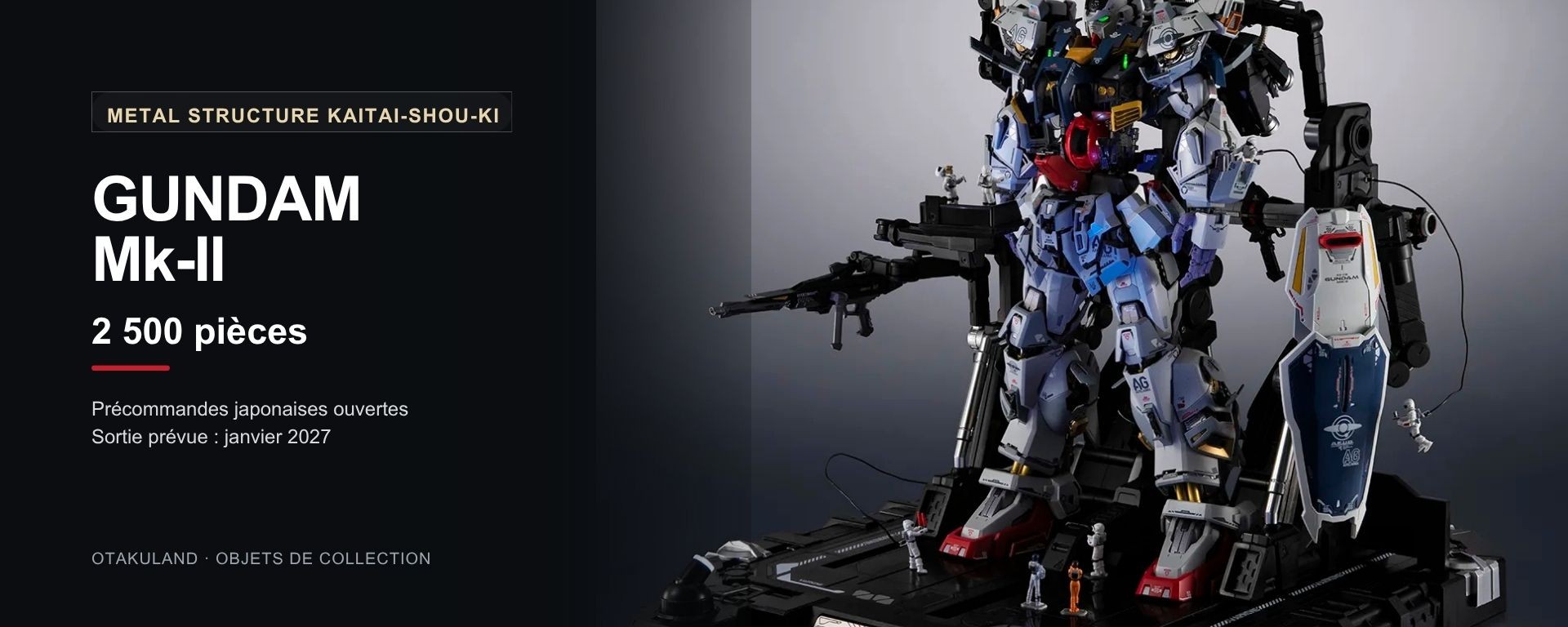 METAL STRUCTURE KAITAI-SHOU-KI RX-178 Gundam Mk-II en configuration de maintenance sur son socle