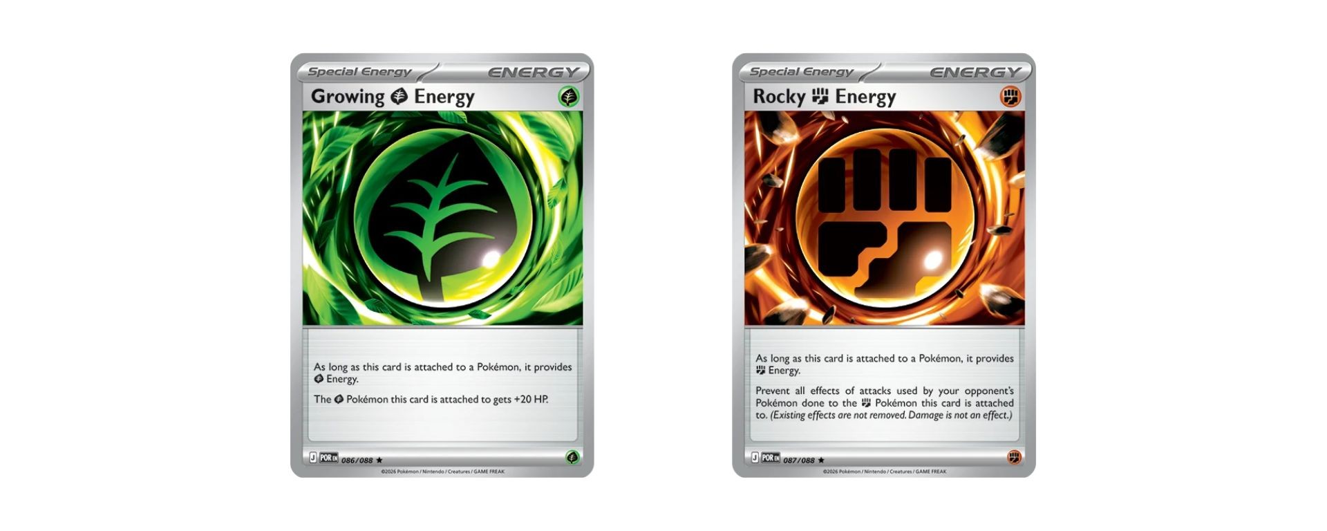 Cartes Énergie Croissance et Énergie Rocheuse – extension Perfect Order JCC Pokémon