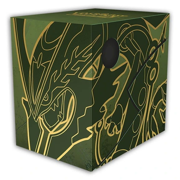 Deckbox Dragon Shield verte avec illustration dorée de Méga-Rayquaza