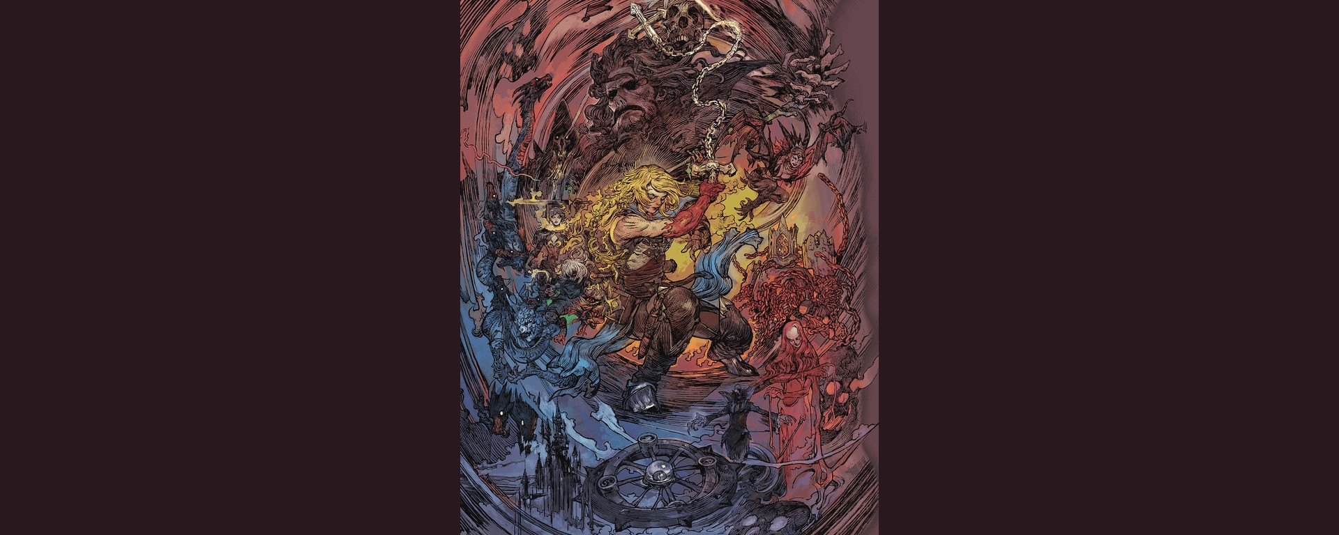 Illustration officielle de Castlevania: Belmont’s Curse composée à partir du key art européen de Konami.