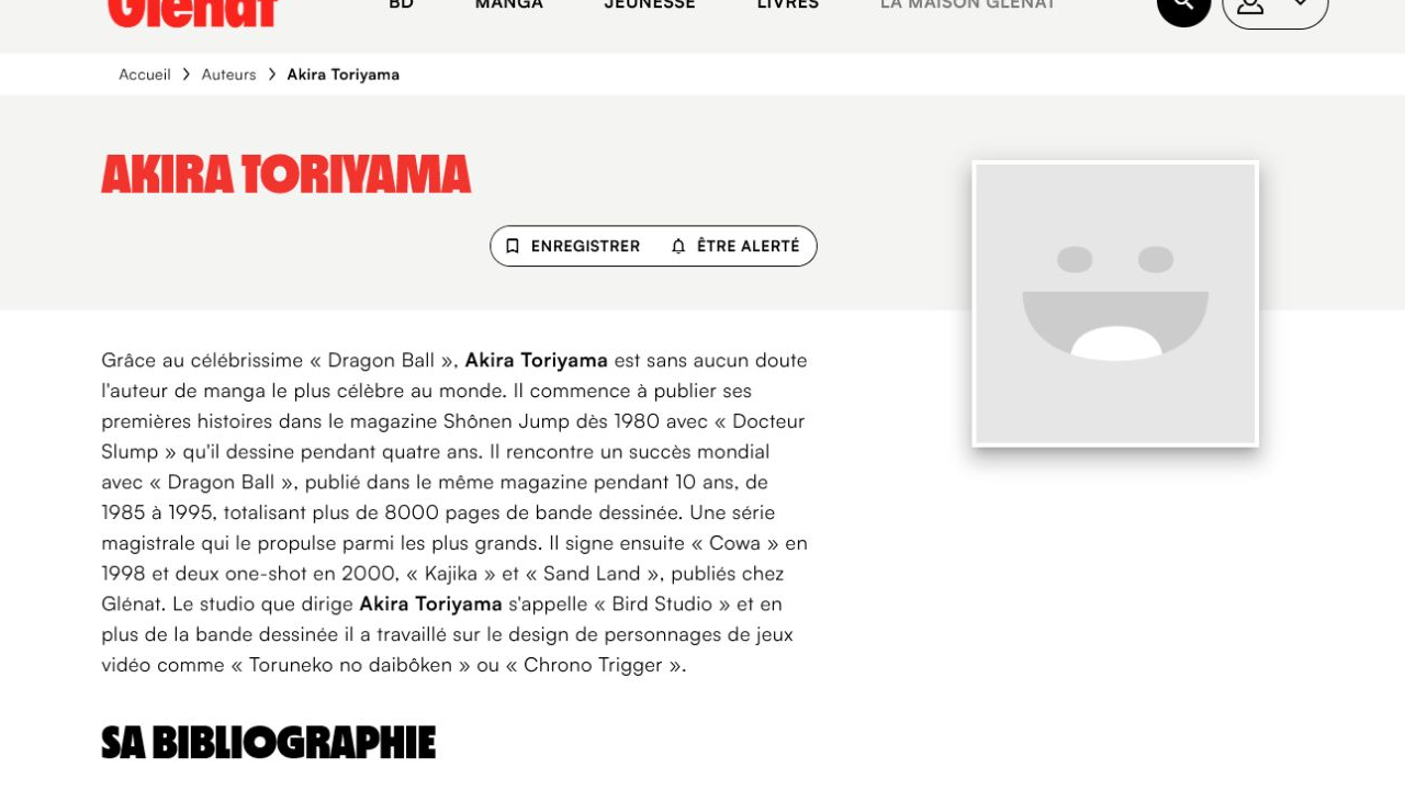 Biographie officielle d’Akira Toriyama chez Glénat