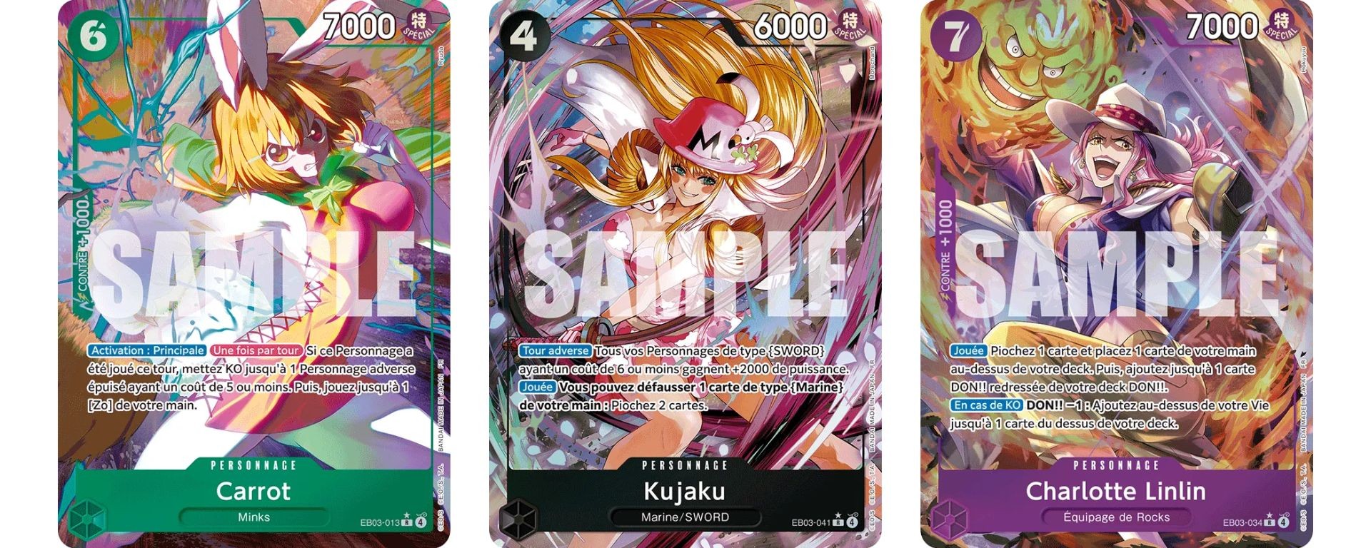 Cartes SP Carrot Kujaku et Charlotte Linlin Extra Booster EB-03 One Piece Card Game