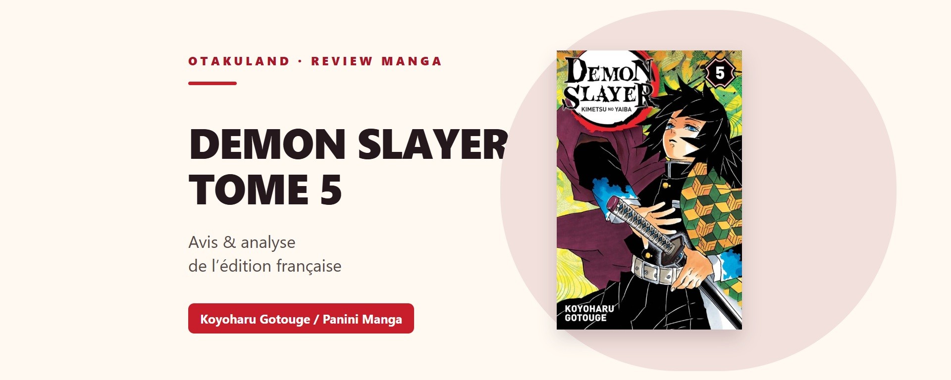 Couverture composée de Demon Slayer tome 5, édition française Panini
