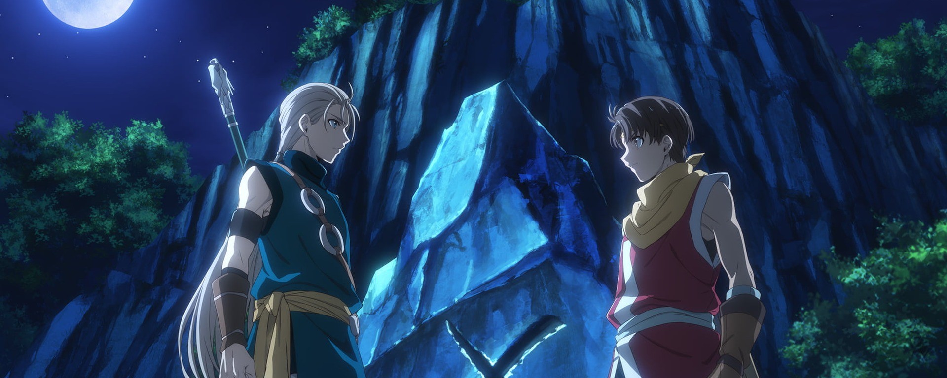 Riliu et Jowy sous un ciel nocturne, visuel officiel de l’anime Suikoden