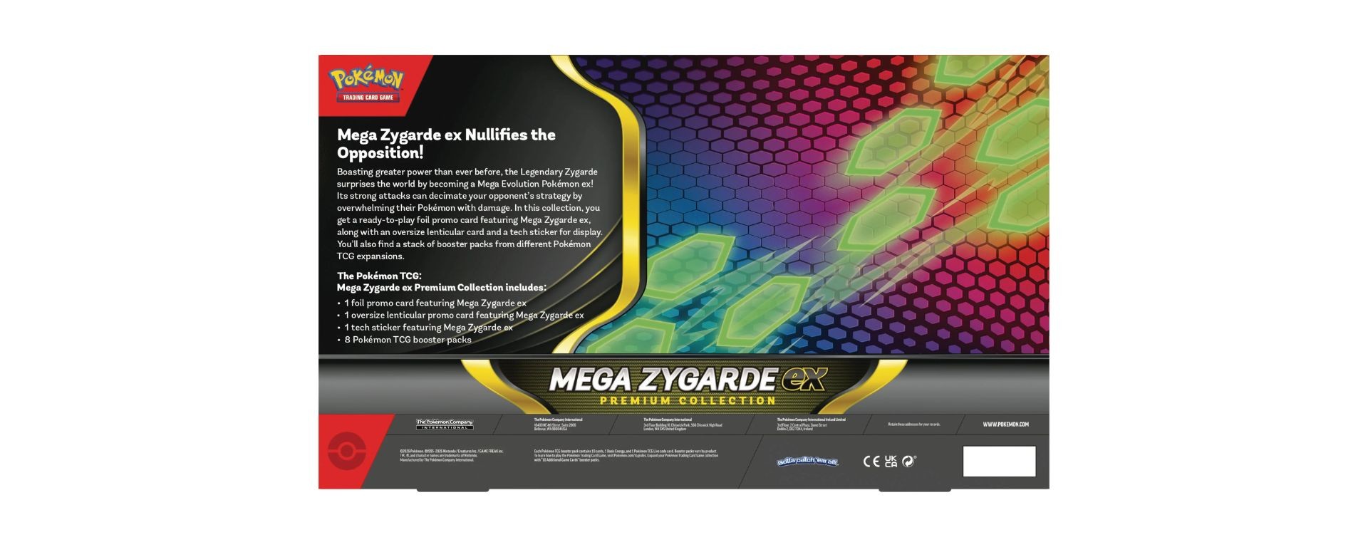 Arrière du coffret Mega Zygarde ex Premium Collection Pokémon JCC 2026