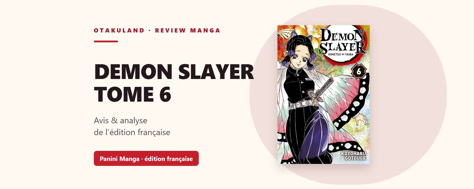 Bandeau illustré Demon Slayer tome 6 avec la couverture française Panini Manga