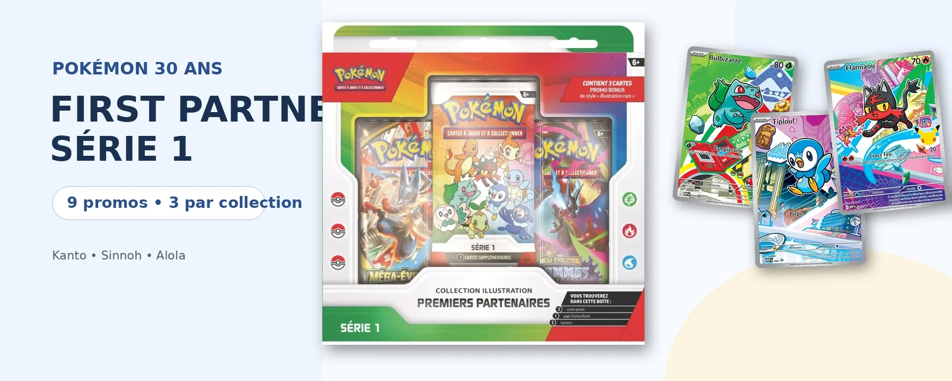 Coffret Pokémon First Partner Série 1 avec trois cartes promo françaises des 30 ans
