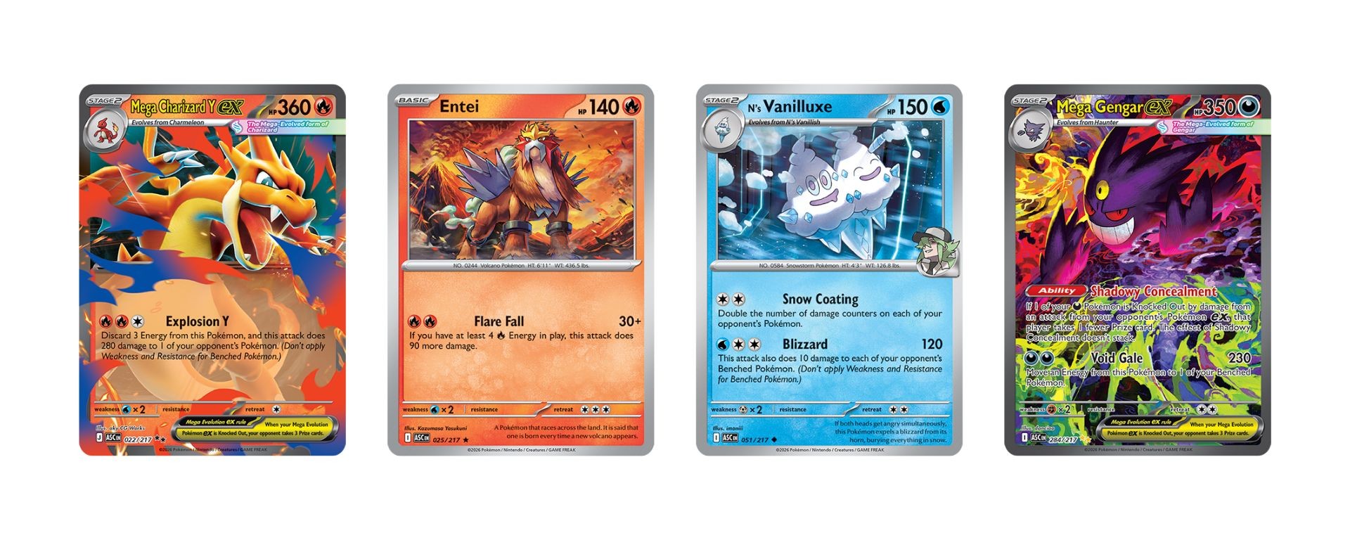 Cartes Pokémon révélées du set Héros Transcendants : Dracaufeu, Entei, Sorbouboul et Ectoplasma