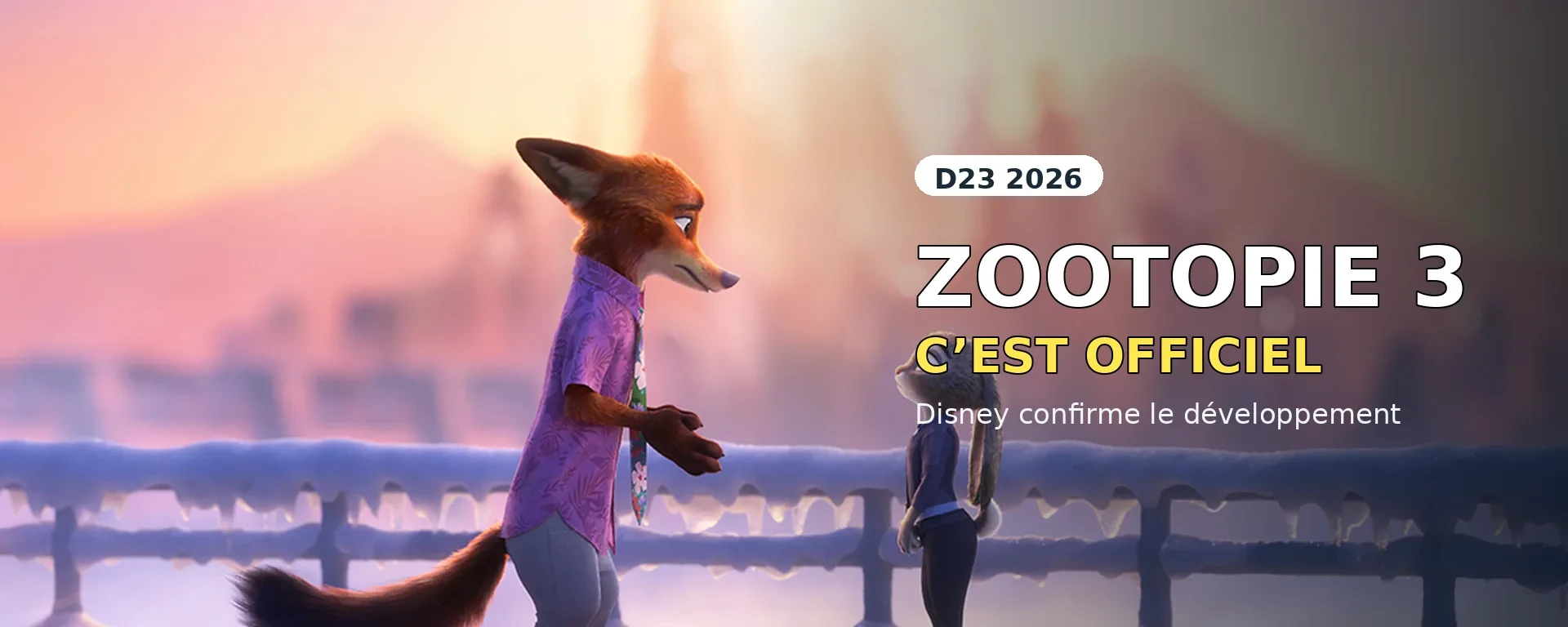 Couverture de l’article Zootopie 3 avec un visuel officiel de Zootopie 2 après l’annonce Disney à D23 2026