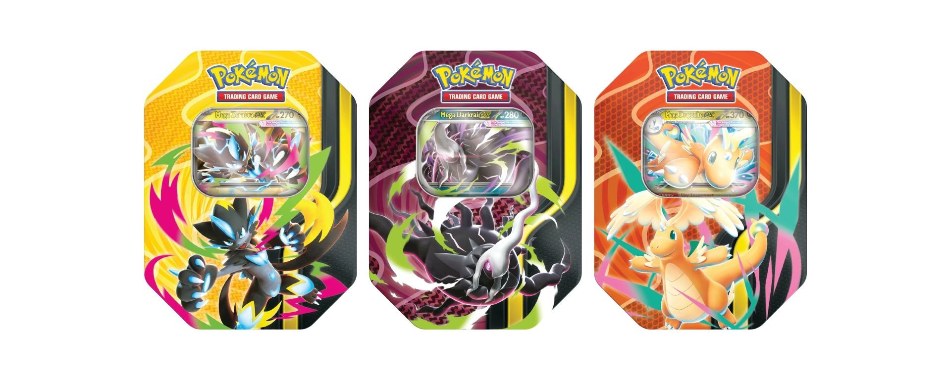 Pokébox Mega Forces Pokémon JCC avec Méga-Dracolosse-ex, Méga-Darkrai-ex et Méga-Zeraora-ex
