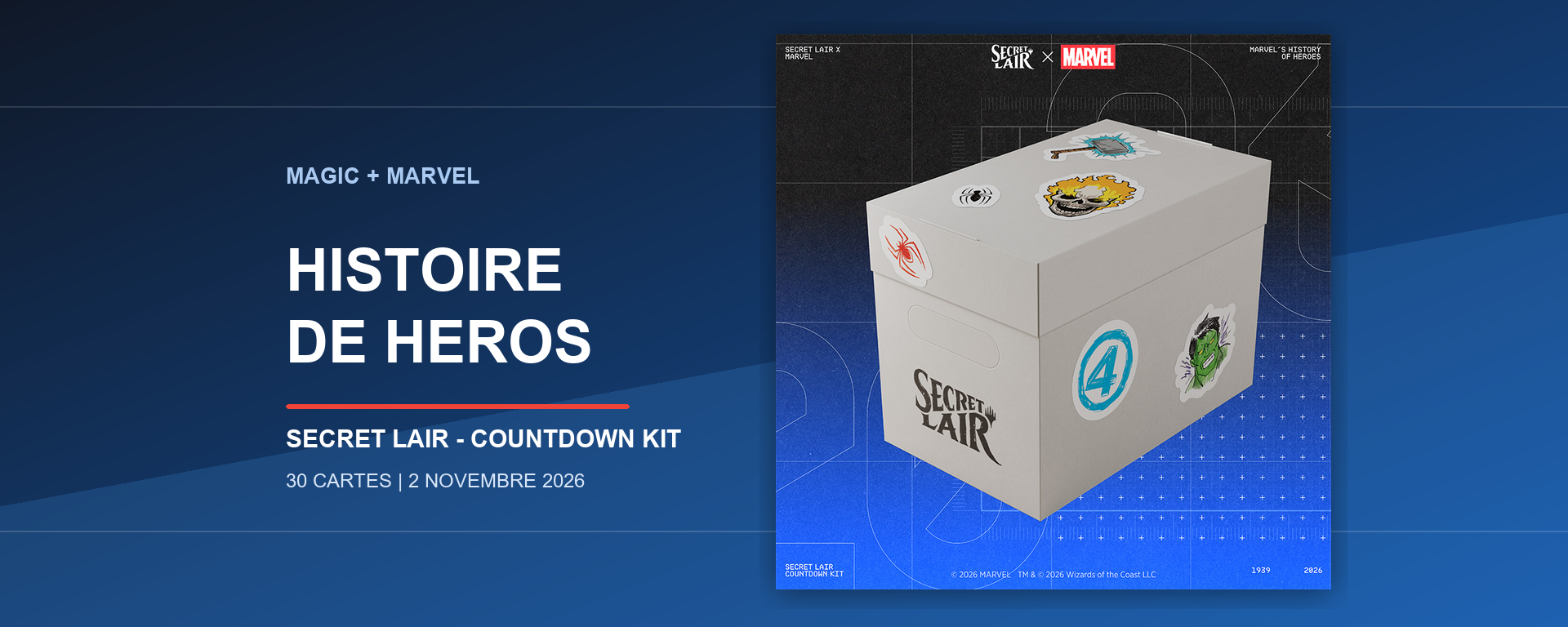 Coffret Secret Lair Countdown Kit Marvel History of Heroes