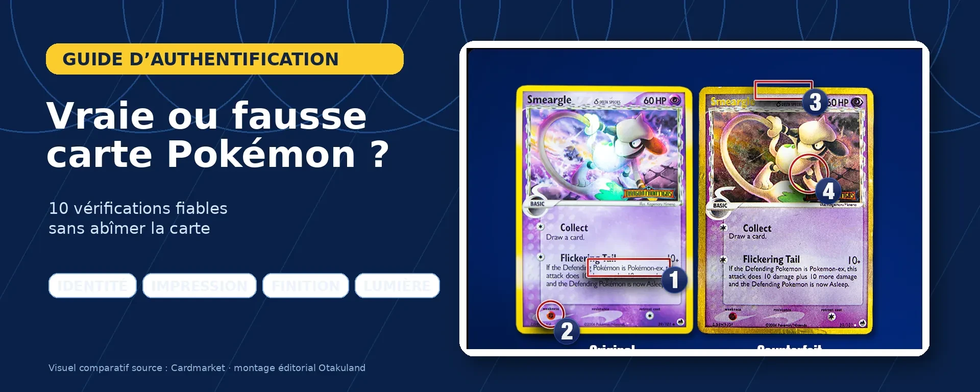 Comparaison pour reconnaître une fausse carte Pokémon sans test destructif