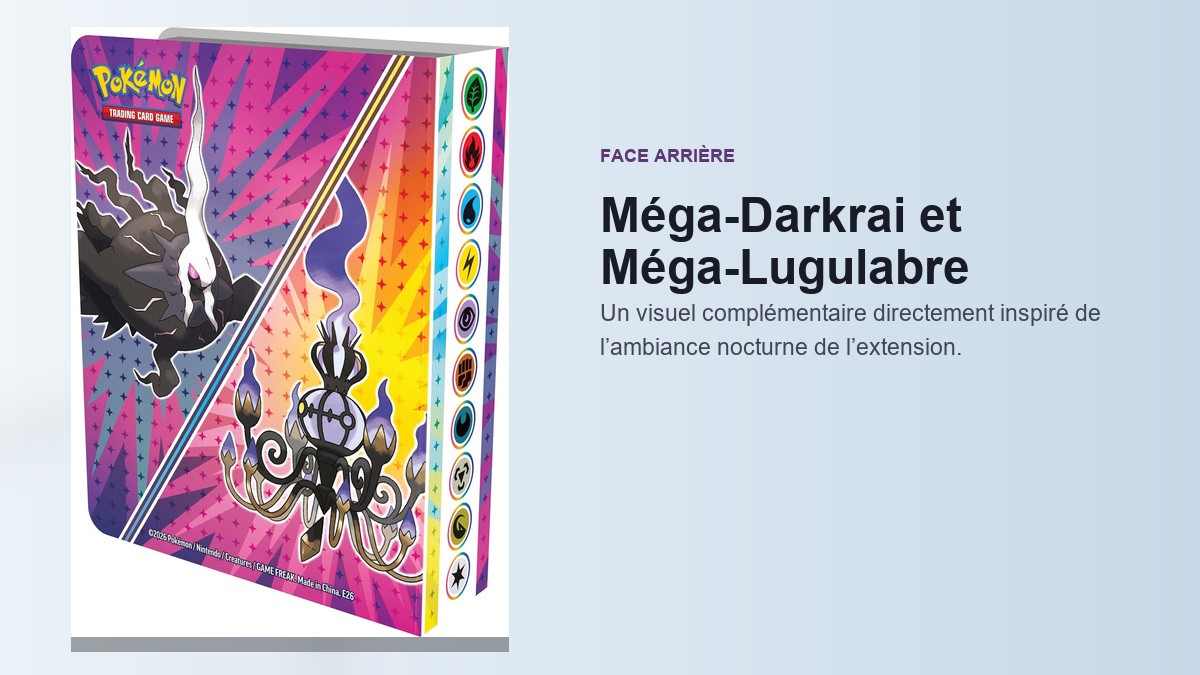 Face arrière du mini-portfolio Pokémon avec Méga-Darkrai et Méga-Lugulabre
