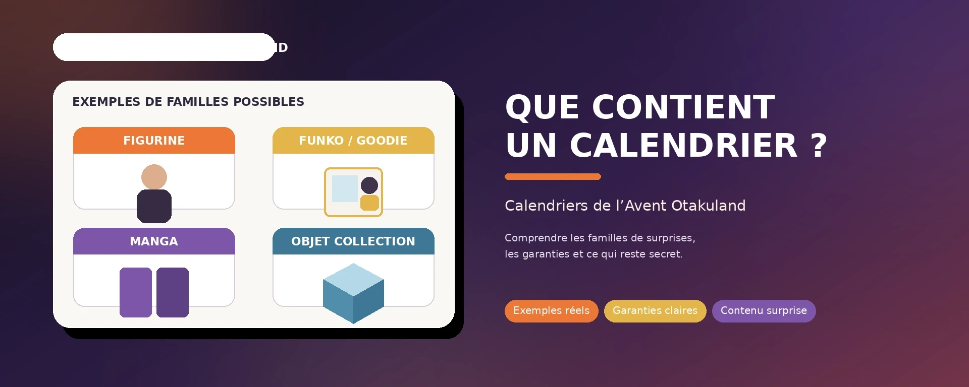 Exemples de familles de surprises possibles dans un calendrier de l’Avent Otakuland