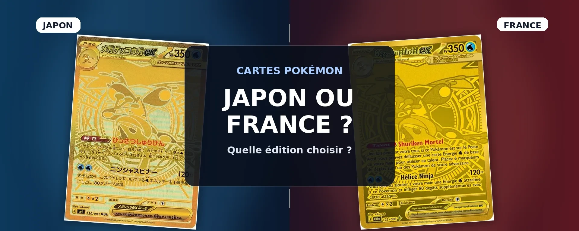 Carte Pokémon japonaise et française Méga-Amphinobi-ex comparées
