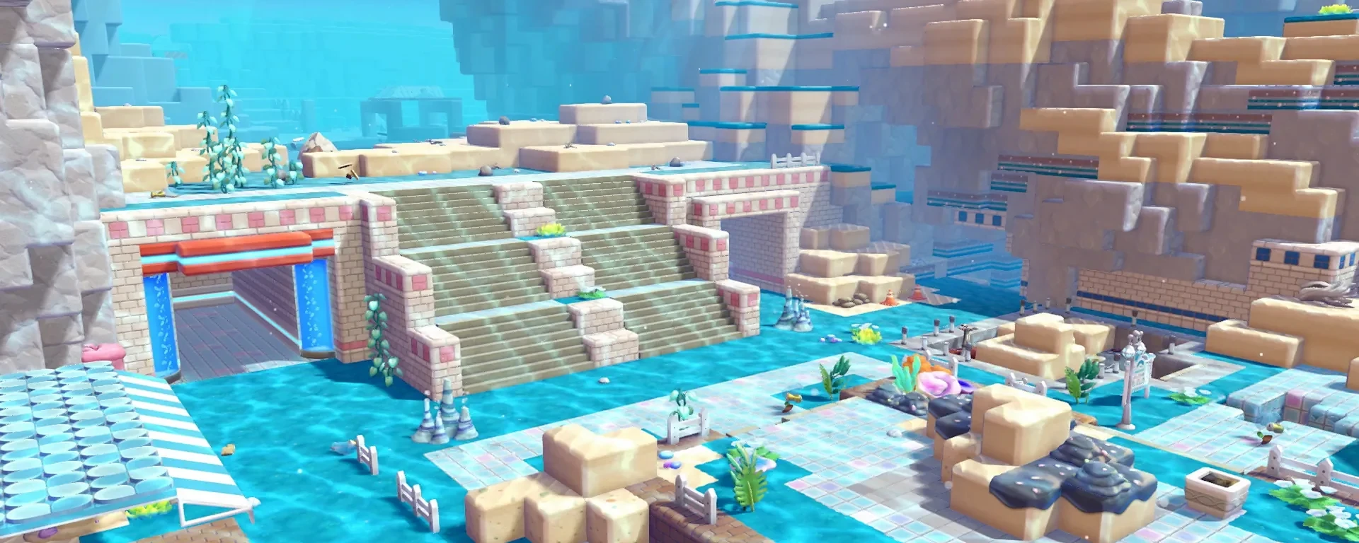 Vue de Fonds-Bulleux, la ville sous-marine du pass d’extension de Pokémon Pokopia