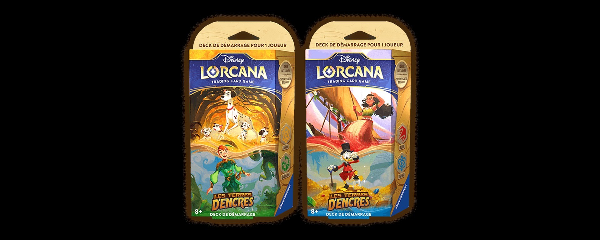 Decks de démarrage Disney Lorcana Les Terres d’Encres. Visuel officiel Ravensburger.