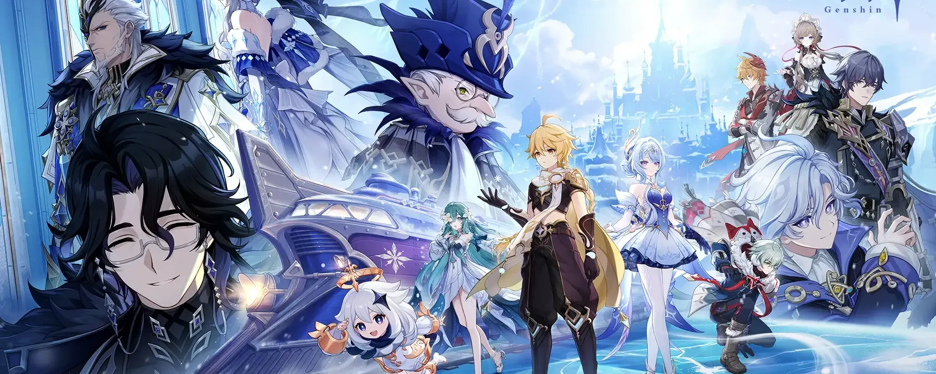 Personnages de Genshin Impact devant Snezhnaya dans le visuel officiel de la version 7.0