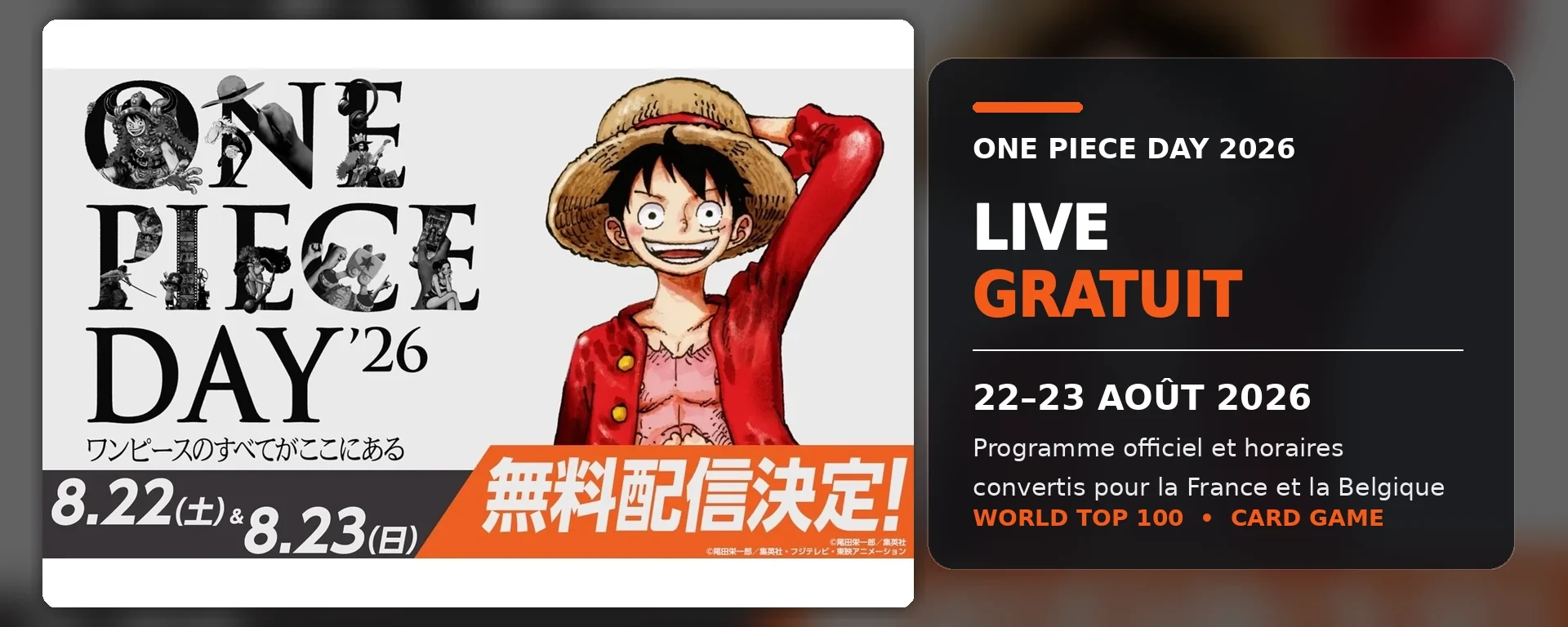 One Piece Day 2026 programme et horaires en France et Belgique