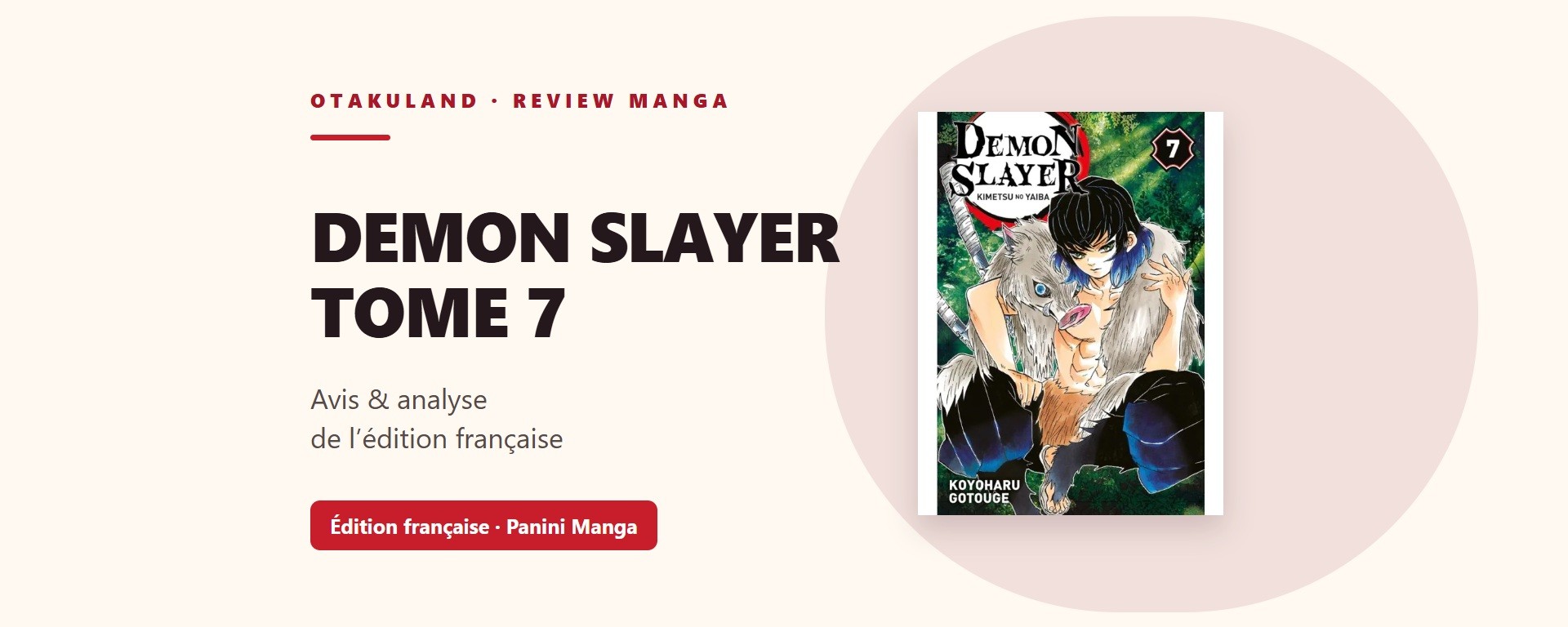 Bandeau RM Demon Slayer tome 7 : couverture française Panini Manga et portrait de Tanjiro, composition éditoriale 1920 × 768