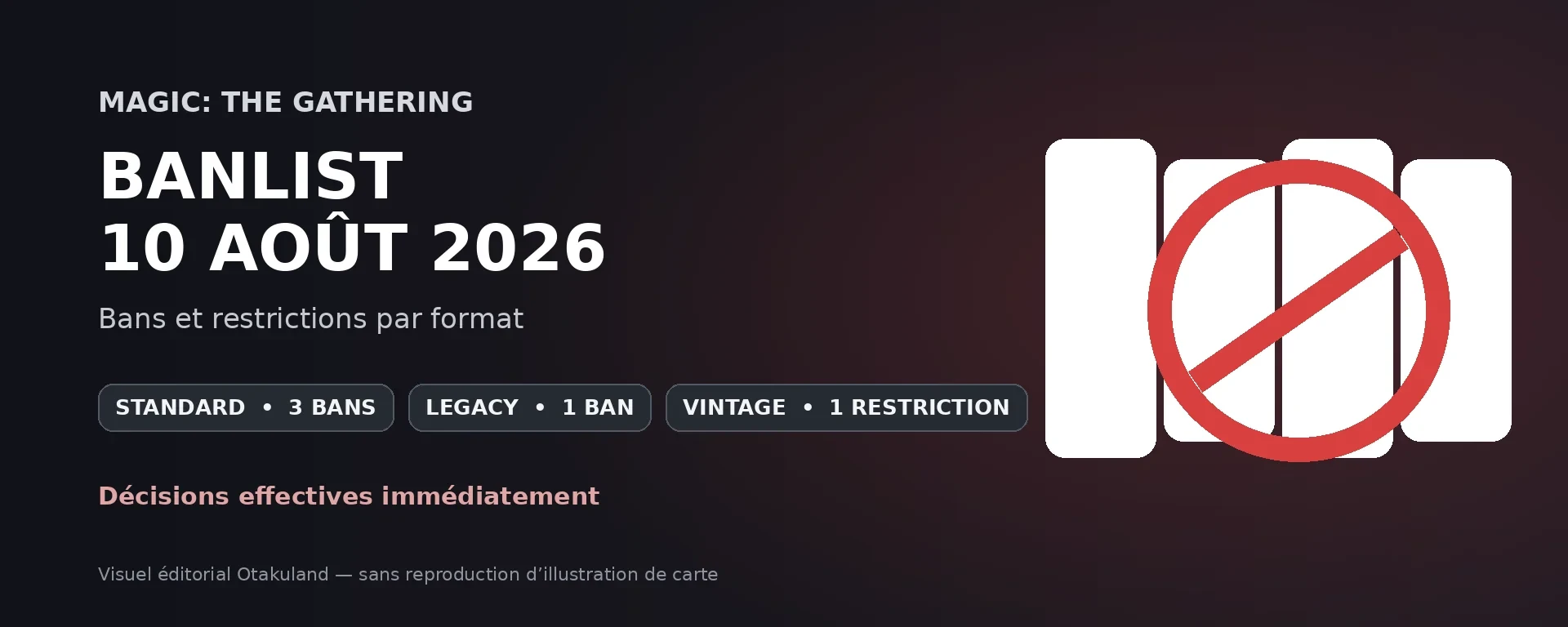Banlist Magic du 10 août 2026 avec les changements Standard, Legacy et Vintage