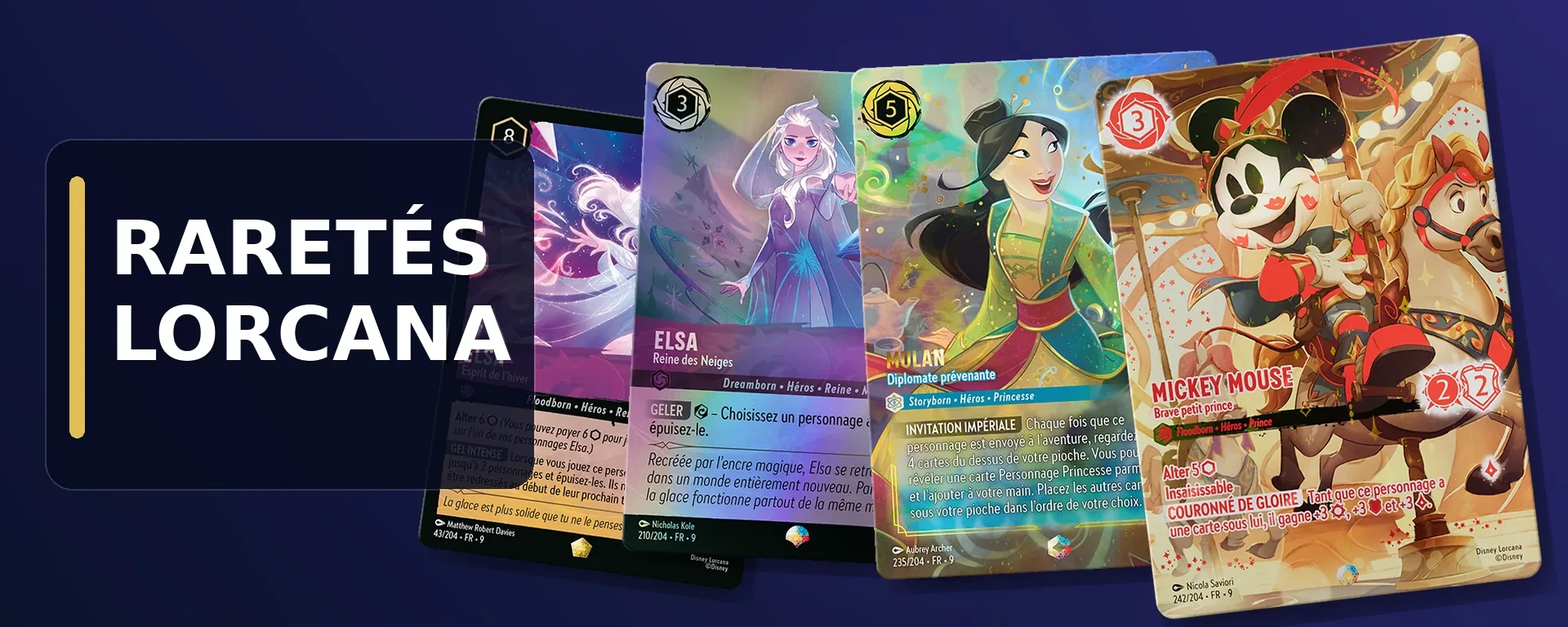 Cartes Disney Lorcana Légendaire, Épique, Enchantée et Iconique de Fabuleux