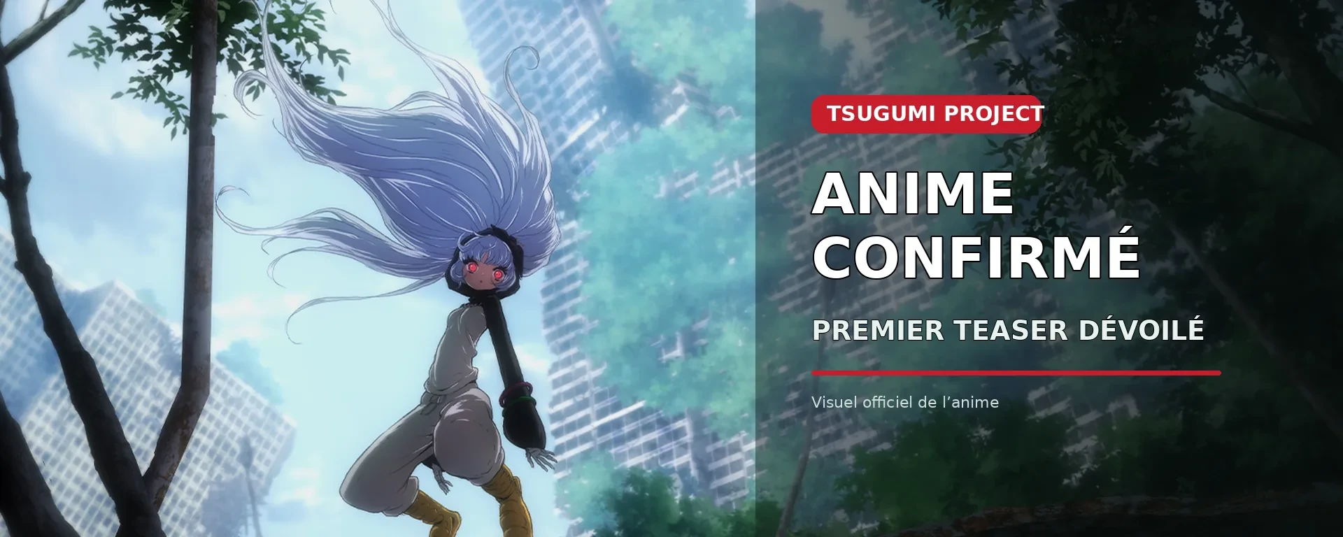 Tsugumi Project anime confirmé avec Tsugumi devant une ville post-apocalyptique