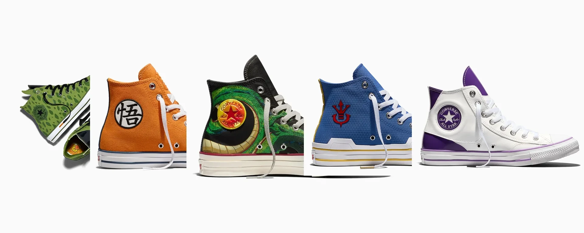 Collection Converse x Dragon Ball Z avec les modèles Goku, Vegeta, Cell, Freezer et Shenron
